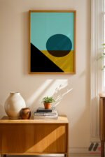 Turkuaz Daire Minimal Soyut Duvar Tablosu, Modern Ev Dekorasyonu - Görsel 4