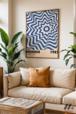 Bauhaus Mavi Dalga Deseni Duvar Tablosu, Modern Ev Dekorasyonu - Görsel 6