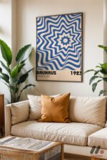 Bauhaus Mavi Dalga Deseni Duvar Tablosu, Modern Ev Dekorasyonu - Görsel 3