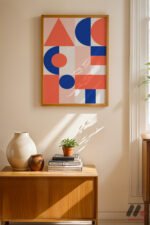 Bauhaus Turuncu Mavi Geometri Duvar Tablosu, Modern Ev Dekorasyonu - Görsel 4
