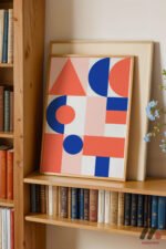 Bauhaus Turuncu Mavi Geometri Duvar Tablosu, Modern Ev Dekorasyonu - Görsel 5