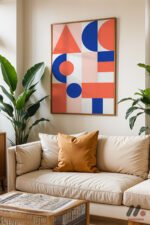 Bauhaus Turuncu Mavi Geometri Duvar Tablosu, Modern Ev Dekorasyonu - Görsel 6