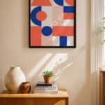 Bauhaus Turuncu Mavi Geometri Duvar Tablosu, Modern Ev Dekorasyonu