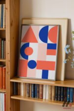 Bauhaus Turuncu Mavi Geometri Duvar Tablosu, Modern Ev Dekorasyonu - Görsel 2