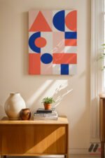 Bauhaus Turuncu Mavi Geometri Duvar Tablosu, Modern Ev Dekorasyonu - Görsel 8