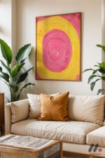 Pembe Sarı Spiral Soyut Duvar Tablosu, Modern Ev Dekorasyonu - Görsel 6