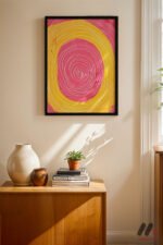 Pembe Sarı Spiral Soyut Duvar Tablosu, Modern Ev Dekorasyonu