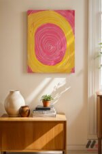 Pembe Sarı Spiral Soyut Duvar Tablosu, Modern Ev Dekorasyonu - Görsel 8