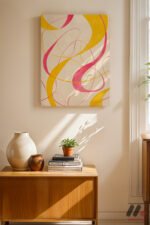 Sarı Pembe Çizgi Soyut Duvar Tablosu, Modern Ev Dekorasyonu - Görsel 8