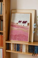 Pembe Kır Evi Manzarası Duvar Tablosu, Modern Ev Dekorasyonu - Görsel 5