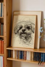 Köpek Çizgi Portresi Duvar Tablosu, Modern Ev Dekorasyonu - Görsel 5