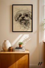 Köpek Çizgi Portresi Duvar Tablosu, Modern Ev Dekorasyonu