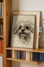 Köpek Çizgi Portresi Duvar Tablosu, Modern Ev Dekorasyonu - Görsel 2