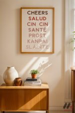 Cheers Çok Dilli Tipografi Duvar Tablosu, Mutfak Dekorasyonu - Görsel 4