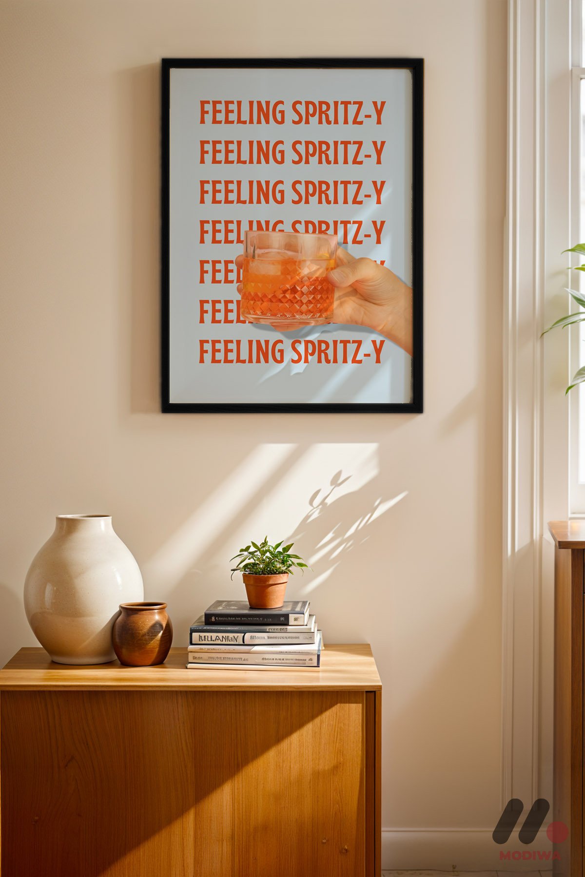 Feeling Spritzy Tipografi siyah çerçeveli duvar tablosu, konsol üstündeki duvarda