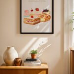 Yummy Cake Tatlı Posteri siyah çerçeveli duvar tablosu, konsol üstündeki duvarda