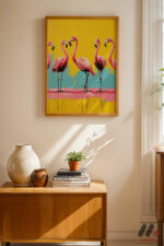 Flamingo Pop Art Duvar Tablosu, Renkli Ev Dekorasyonu - Görsel 4