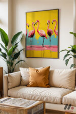 Flamingo Pop Art Duvar Tablosu, Renkli Ev Dekorasyonu - Görsel 3