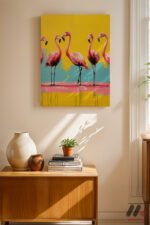 Flamingo Pop Art Duvar Tablosu, Renkli Ev Dekorasyonu - Görsel 2