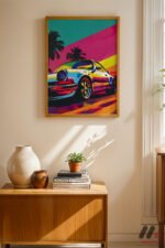 Renkli Spor Araba Pop Art Duvar Tablosu, Renkli Ev Dekorasyonu - Görsel 4