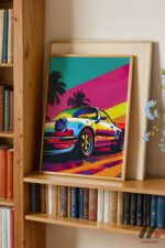 Renkli Spor Araba Pop Art Duvar Tablosu, Renkli Ev Dekorasyonu - Görsel 5