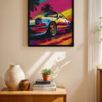 Renkli Spor Araba Pop Art Duvar Tablosu, Renkli Ev Dekorasyonu