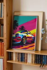 Renkli Spor Araba Pop Art Duvar Tablosu, Renkli Ev Dekorasyonu - Görsel 2