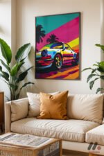 Renkli Spor Araba Pop Art Duvar Tablosu, Renkli Ev Dekorasyonu - Görsel 3