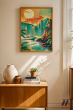 Tropikal Sahil Dijital Sanat Duvar Tablosu, Renkli Ev Dekorasyonu - Görsel 4