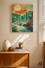 Tropikal Sahil Dijital Sanat Duvar Tablosu, Renkli Ev Dekorasyonu - Görsel 8