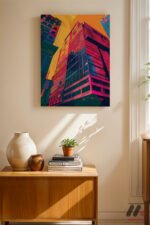 Renkli Bina Pop Art Duvar Tablosu, Renkli Ev Dekorasyonu - Görsel 8
