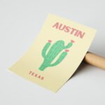 Austin Teksas Kaktüs Posteri Duvar Tablosu, Seyahat Severlere Hediye