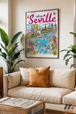 Sevilla İllüstrasyon Posteri Duvar Tablosu, Seyahat Severlere Hediye - Görsel 3
