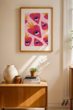 Pembe Kalp ve Göz Deseni Duvar Tablosu, Motivasyon Hediyesi - Görsel 4