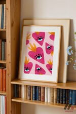 Pembe Kalp ve Göz Deseni Duvar Tablosu, Motivasyon Hediyesi - Görsel 5