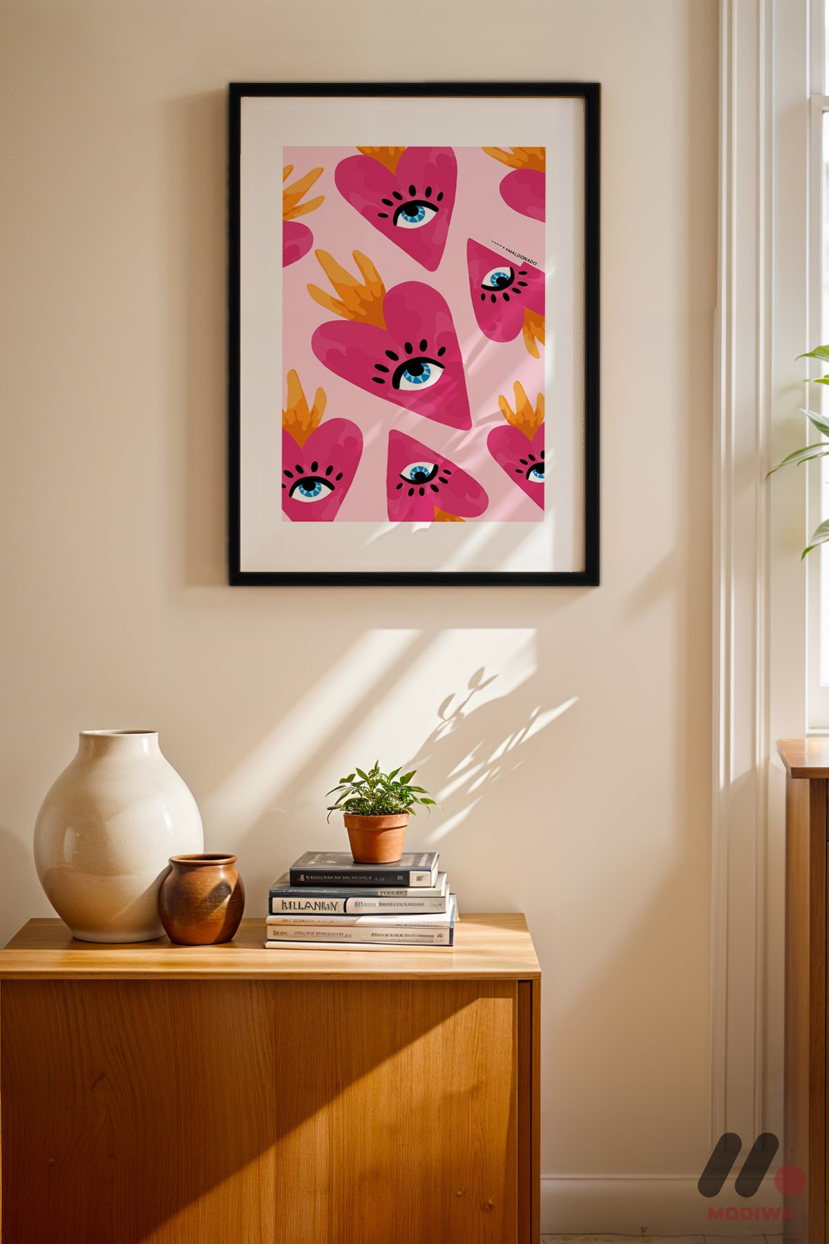 mdw-tbl-0824_ab4-3.jpg Pembe Kalp ve Göz Deseni Duvar Tablosu, Motivasyon Hediyesi - Görsel 1