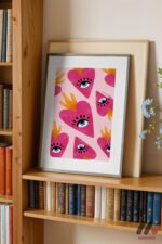 Pembe Kalp ve Göz Deseni Duvar Tablosu, Motivasyon Hediyesi - Görsel 2