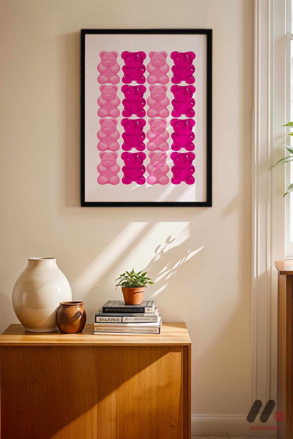 mdw-tbl-0826_ab4-3.jpg Pembe Ayıcık Şeker Deseni Duvar Tablosu, Motivasyon Hediyesi - Görsel 1