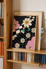 Retro Papatya Dama Deseni Duvar Tablosu, Motivasyon Hediyesi - Görsel 5