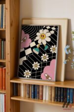 Retro Papatya Dama Deseni Duvar Tablosu, Motivasyon Hediyesi - Görsel 2