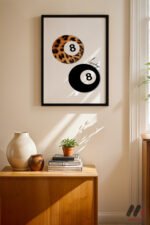 Leopar Desenli 8 Top Retro Duvar Tablosu, Motivasyon Hediyesi