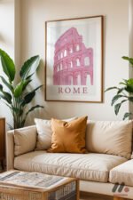Roma Kolezyum Pembe Poster Duvar Tablosu, Motivasyon Hediyesi - Görsel 6