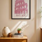 Roma Kolezyum Pembe Poster Duvar Tablosu, Motivasyon Hediyesi
