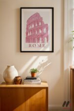 Roma Kolezyum Pembe Poster Duvar Tablosu, Motivasyon Hediyesi
