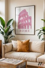 Roma Kolezyum Pembe Poster Duvar Tablosu, Motivasyon Hediyesi - Görsel 3