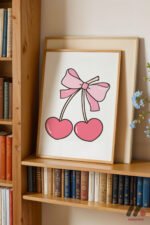 Kurdeleli Kiraz İllüstrasyonu Duvar Tablosu, Motivasyon Hediyesi - Görsel 5