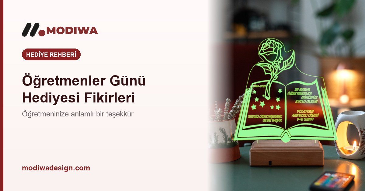 Öğretmenler günü hediyesi rehberi kapak görseli, gül ve kitap gece lambası