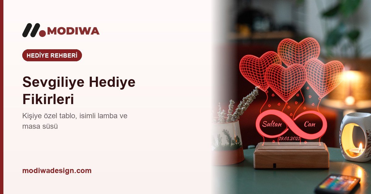 Sevgiliye hediye rehberi kapak görseli, isimli kalpli gece lambası