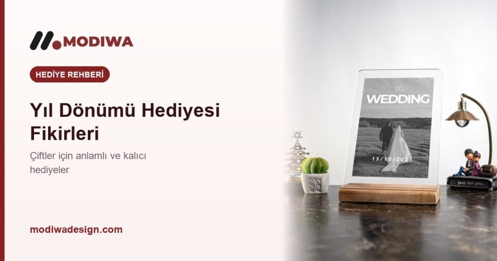 Yıl dönümü hediyesi rehberi kapak görseli, fotoğraflı masa süsü
