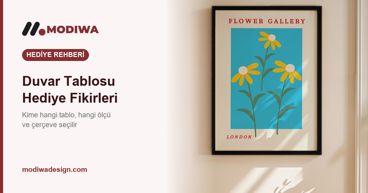 Duvar tablosu hediye fikirleri rehberi kapak görseli, siyah çerçeveli çiçek posteri